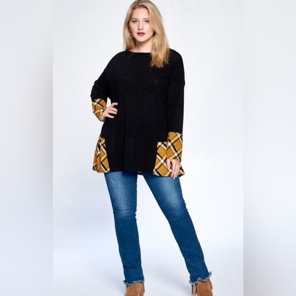 Ms. Diva Plus Tartan Black Top w/Gold Plaid Argyle - Picture 3 of 5